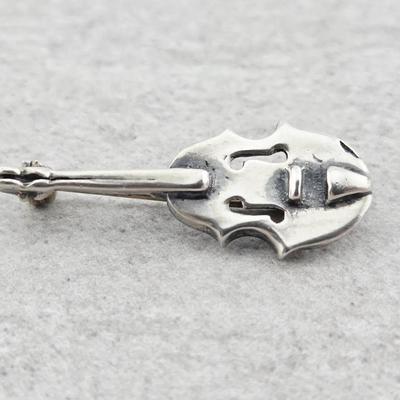 Vtg Sterling Silver Violin Brooch Pin