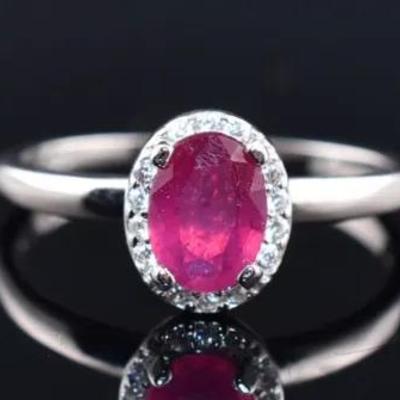 Oval Ruby Sterling Silver Ring - Possibly Treated