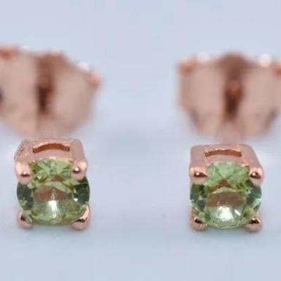 Peridot Natural Unheated Sterling Silver Rose Vermeil Stud Earrings - VVS to IF