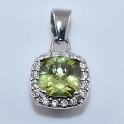 Square Peridot Natural Unheated Sterling Silver Pendant - VVS to IF 