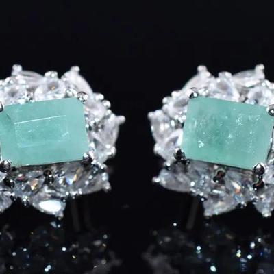 Emerald Natural Unheated Sterling Silver Earrings 
