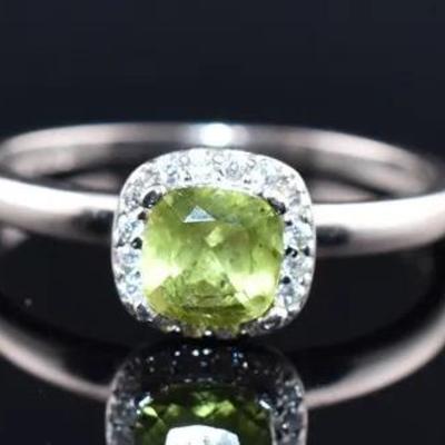 Square Peridot Natural Unheated Sterling Silver Ring