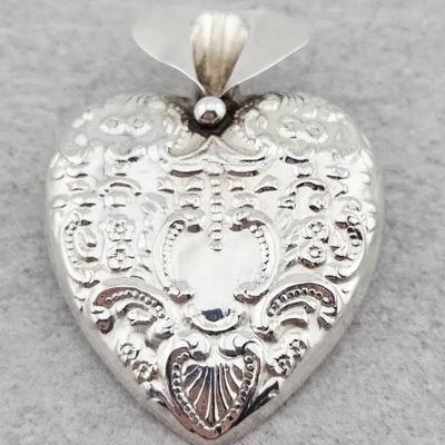 Vtg Sterling Silver Large Heart Brooch 