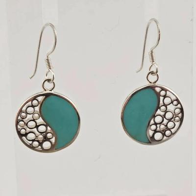Sterling Silver Round Turquoise Hook Earrings 