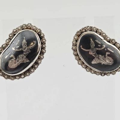 Vtg Sterling Silver Siam Screwback Earrings 