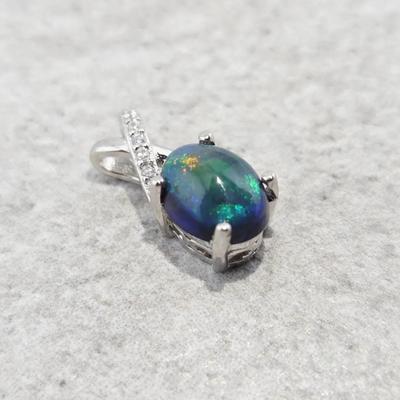 Natural Black Opal Sterling Silver Pendant 