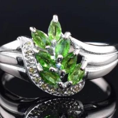 Marquis Chrome Diopside & Yellow Sapphire Natural Unheated Sterling Silver Ring - VVS to IF