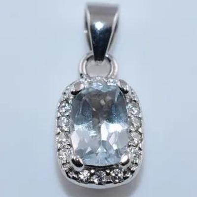 Aquamarine Natural Unheated Sterling Silver Pendant - VVS to IF