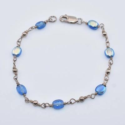 Sterling Silver Blue Bead Bracelet