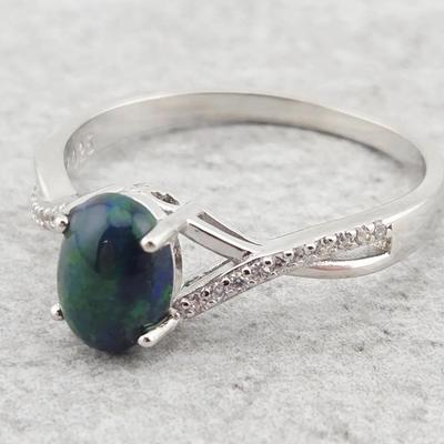 Natural Black Opal Sterling Silver Ring 