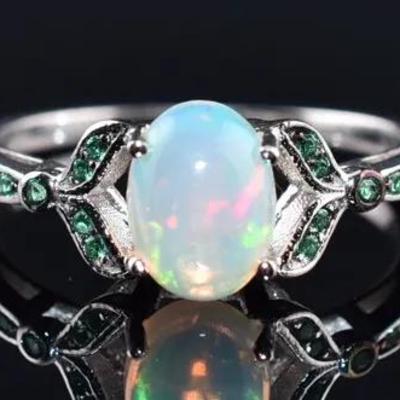 Oval Fire Opal Cabochon Natural Unheated Sterling Silver Ring