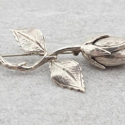 Sterling Silver Rose Flower Brooch