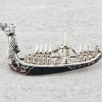 Vtg Sterling Silver Siam Dragon Boat Brooch