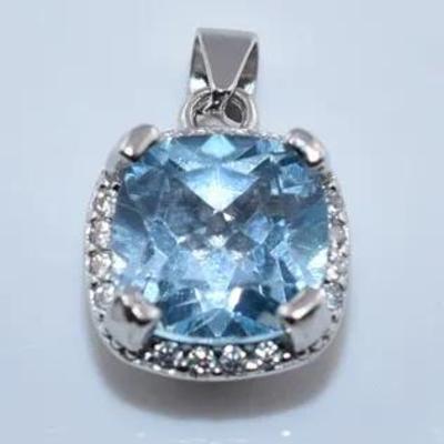 2.8 Carat Cushion Sky Blue Topaz Natural Sterling Silver Pendant - VVS to IF