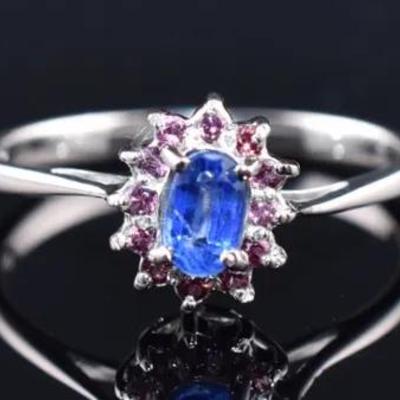 Kyanite & Rhodolite Garnet Natural Unheated Sterling Silver Ring 