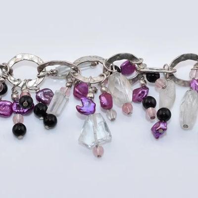 Quartz & Purple Pearl Sterling Silver Bracelet