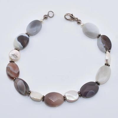 Agate & Mother of Pearl Sterling Silver Bracelet