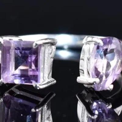Square & Pear Amethyst Natural Unheated Modernist Sterling Silver Ring - VVS to IF