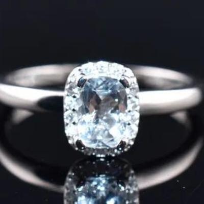 Aquamarine Natural Unheated Sterling Silver Ring - VVS to IF