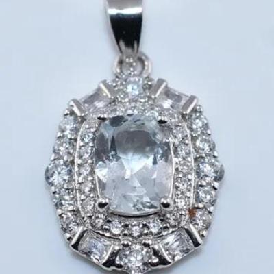 Aquamarine Natural Unheated Sterling Silver Pendant - VVS to IF