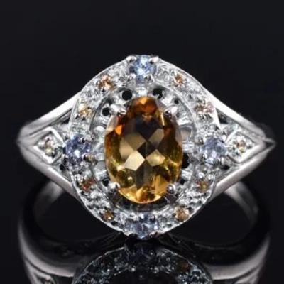 1.1 Carat Oval Citrine, Sapphire & Tanzanite Natural Unheated Sterling Silver Ring - VVS to IF