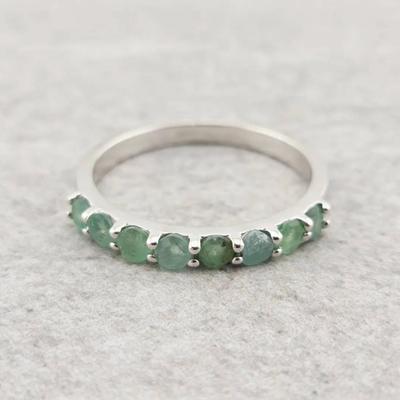 Unheated Natural Emerald Sterling Silver Ring 