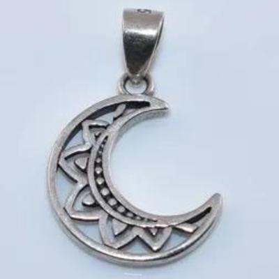 Sterling Silver Intricate Crescent Moon Pendant