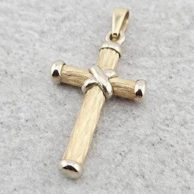 14k Gold Italian Two Tone Textured Cross Pendant 