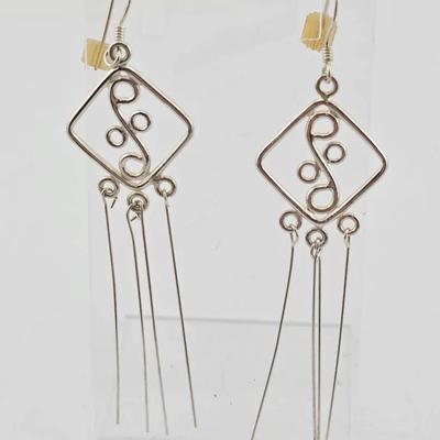 Sterling Silver Dangle Design Hook Earrings 