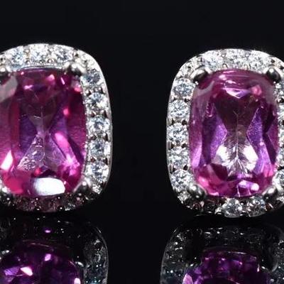 Pink Topaz Sterling Silver Stud Earrings - VVS to IF