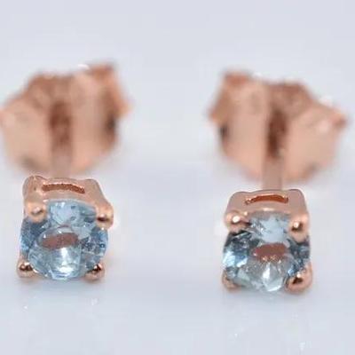 Sky Blue Topaz Natural Unheated Sterling Silver Rose Vermeil Stud Earrings