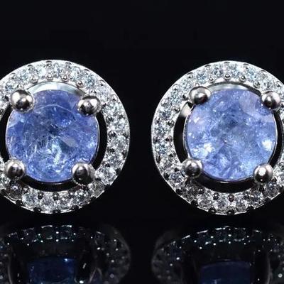 Tanzanite Natural Unheated Sterling Silver Stud Earrings