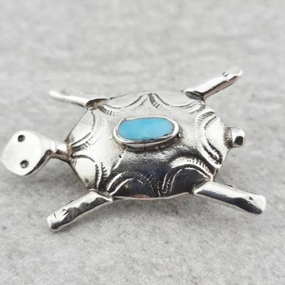 Sterling Silver Turquoise Turtle Pin