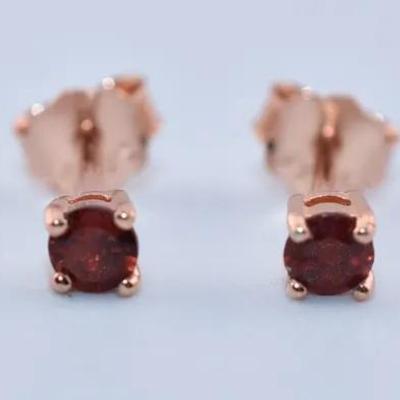 Garnet Natural Unheated Sterling Silver Rose Vermeil Stud Earrings