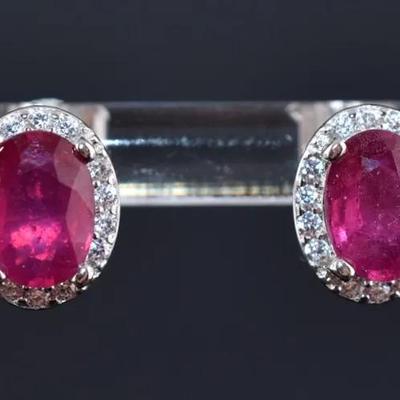 2 TCW Oval Ruby Sterling Silver Stud Earrings - Possibly Treated