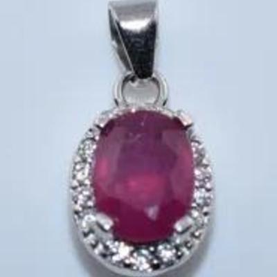 1 Carat Oval Ruby Sterling Silver Pendant - Possibly Treated