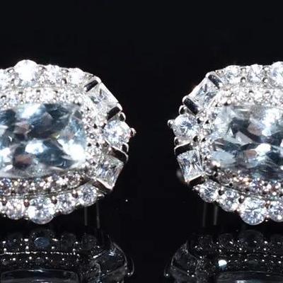 Aquamarine Natural Unheated Sterling Silver Earrings VVS to IF