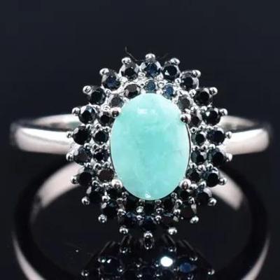 Oval Emerald & Spinel Natural Unheated Sterling Silver Ring