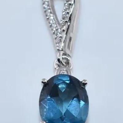 1.7 Carat Oval London Blue Topaz Natural Sterling Silver Pendant - VVS to IF 