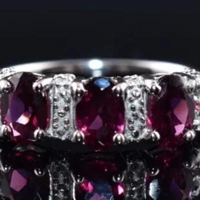 Oval Rhodolite Garnet & Sapphire Natural Unheated Sterling Silver Ring - VVS to IF