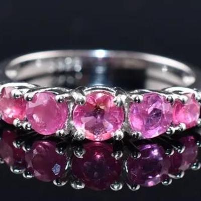 Round Ruby Sterling Silver Line Ring - Possibly Treated