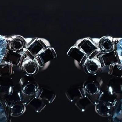 1.5 TCW Trillion Sky Blue Topaz & Spinel Natural Sterling Silver Huggie Earrings - VVS to IF