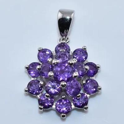 Amethyst Natural Unheated Sterling Silver Burst Pendant - VVS to IF