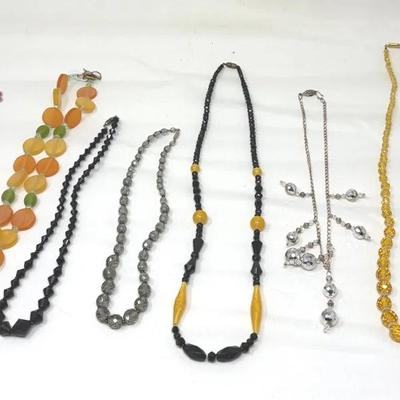 Glass & Plastic Jewelry: Orange, Black & Silver