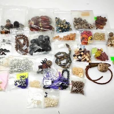 Strung & Loose Wood Beads & Faux Pearls 