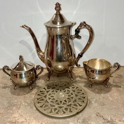 Coffee, Creamer& Sugar with Trivet