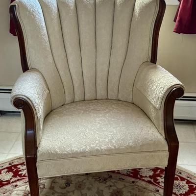 Cherry Mahogany Ribbed Back Occasional Chair- Newly Reupholstered 