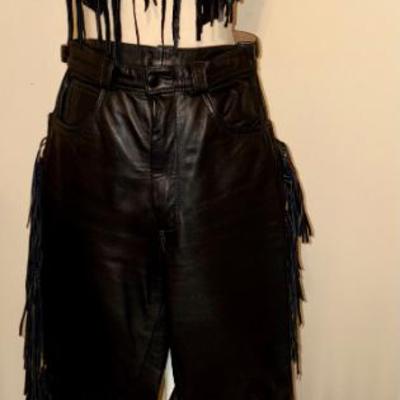 Leather Fringed pants & halter ( made at Walter Dyer )