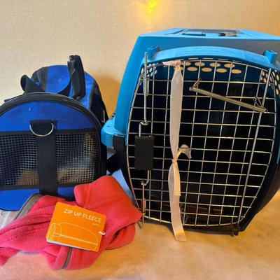 Lot of 2 Pet Carriers with Fleece Jacket – Hard-Shell & Soft-Side Travel Crates