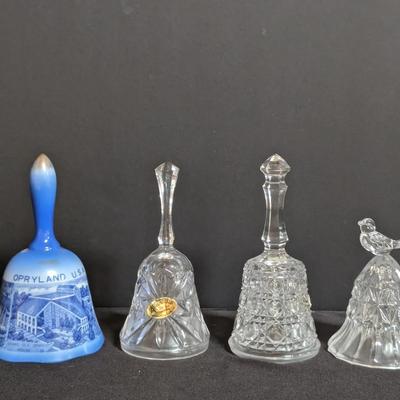 Assorted Decorative Bell Collection – Opryland Souvenir & Cut Crystal Bells (4-Pc Set)